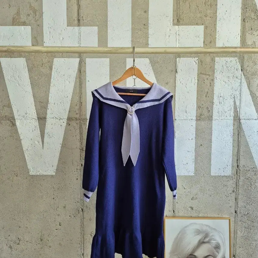 [BUNJANG] Satin Sailor Collar Knit Dress / 샤틴 세일러카라 니트원피스(SB6
