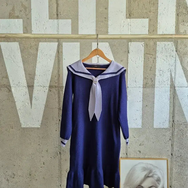 [BUNJANG] Satin Sailor Collar Knit Dress / 샤틴 세일러카라 니트원피스(SB6