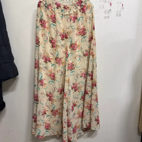 [BUNJANG] Chiffon Floral Wide Leg Pants / Rose수입 쉬폰 플라워 와이드통바지
