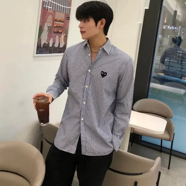 [BUNJANG] Comme des Garçons Black Heart Stripe Shirt Navy / 꼼데가르송 매장정품 블랙하트 스트라이프 셔츠 네이비