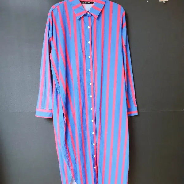 [BUNJANG] Cabinet Stripe Shirt Dress - Blue / 진짜만원 55~88 캐비넷 스트라이프 셔츠원피스 롱 블루 F
