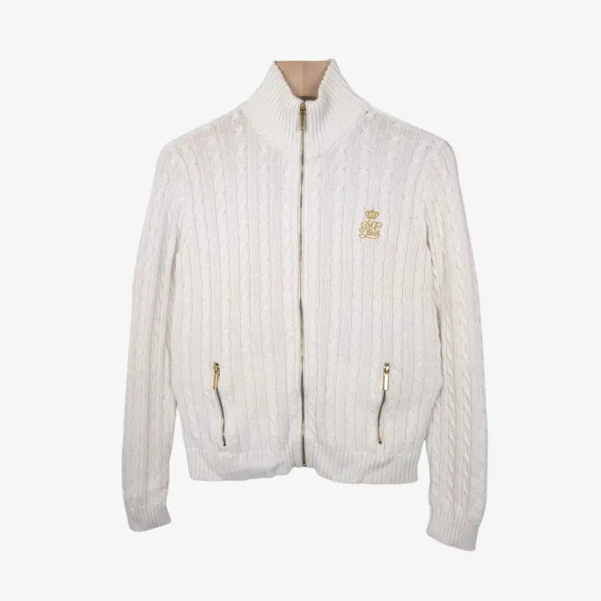 [BUNJANG] Lauren Ralph Lauren White Cotton Cable Knit Cardigan / [55] 로렌 랄프로렌 화이트 케이블 코튼 가디건