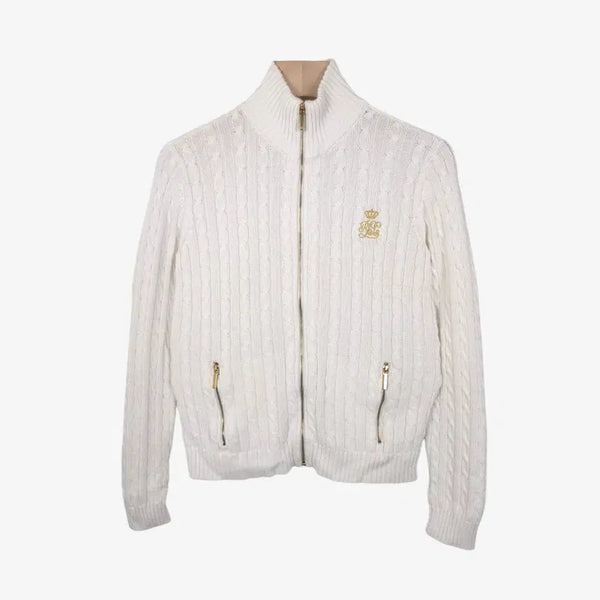 [BUNJANG] Lauren Ralph Lauren White Cotton Cable Knit Cardigan / [55] 로렌 랄프로렌 화이트 케이블 코튼 가디건