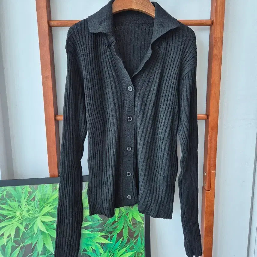 [BUNJANG] Ribbed Knit Collar Cardigan Black / (새상품)골지니트 카라 가디건 블랙