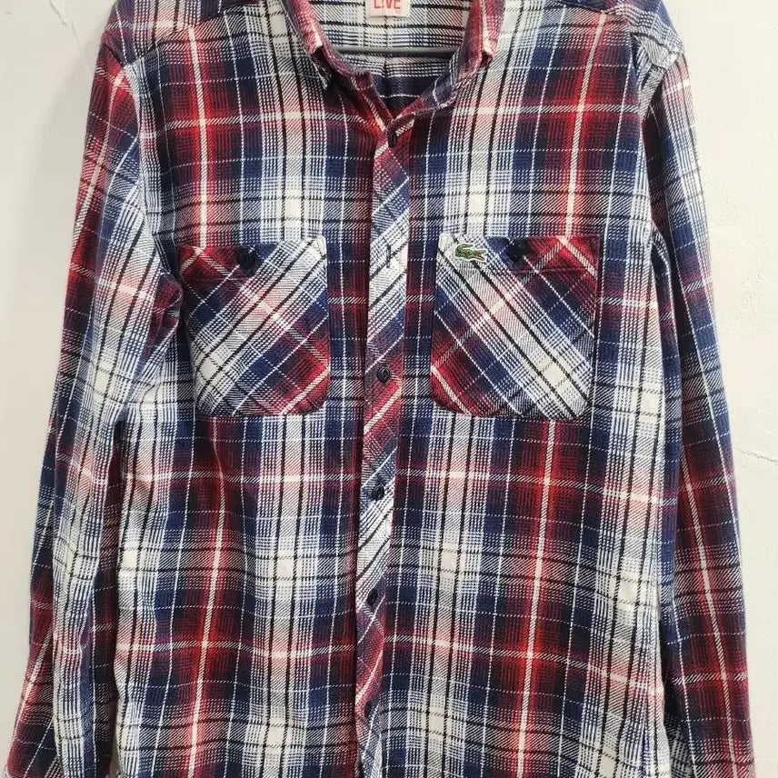[BUNJANG] Lacoste Checkered Long-Sleeve Shirt Size 100 / 라코스테 체크남방 100