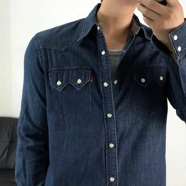 [BUNJANG] Levi's Blank Tab Western Denim Shirt / 리바이스 정품 블랭크탭 웨스턴 데님 셔츠