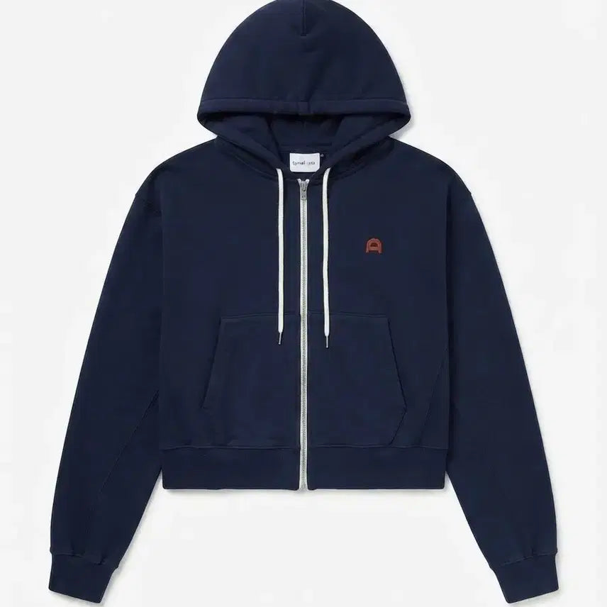 [BUNJANG] Dunst Navy Leather Logo Zip-up Hoodie S / 던스트 네이비 레더로고 집업 후드 S