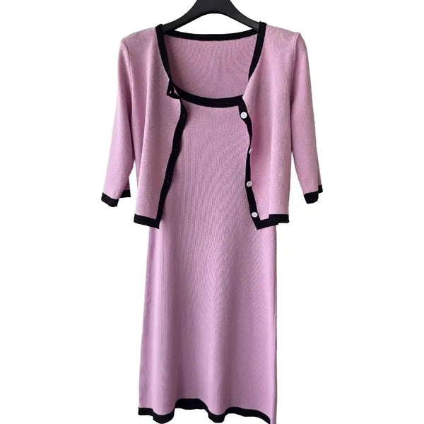 [BUNJANG] Pink Knit Dress and Cardigan Set / S/핑크 니트 원피스 가디건 세트/새제품