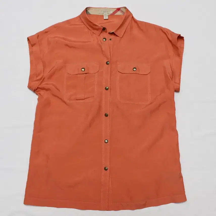 [BUNJANG] Burberry Brit Silk Short-Sleeve Blouse Orange / 버버리 브릿 정품 90 95 실크 반팔 셔츠 블라우스 좋음