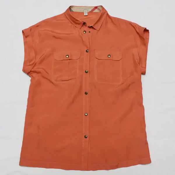 [BUNJANG] Burberry Brit Silk Short-Sleeve Blouse Orange / 버버리 브릿 정품 90 95 실크 반팔 셔츠 블라우스 좋음