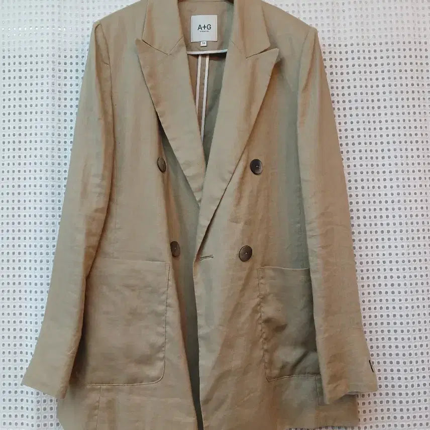 [BUNJANG] A+G Beige Double Button Linen Jacket / A+G 베이지 더블 버튼 린넨 자켓 55