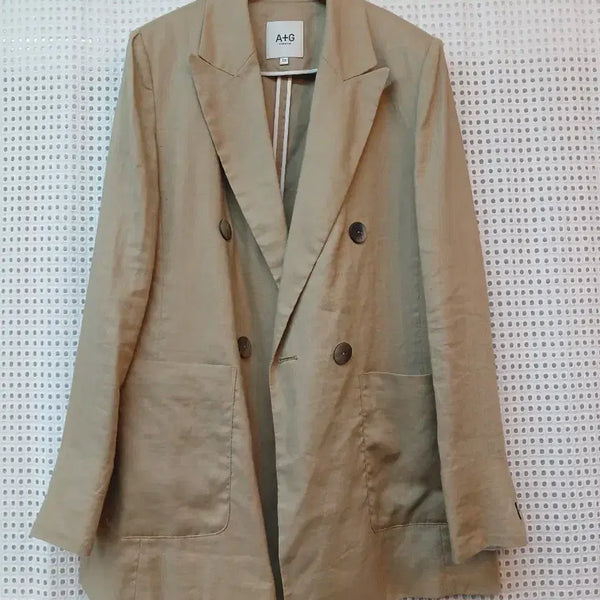 [BUNJANG] A+G Beige Double Button Linen Jacket / A+G 베이지 더블 버튼 린넨 자켓 55