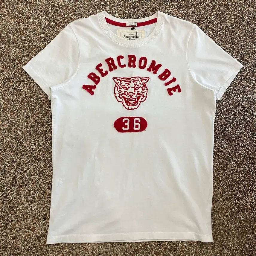 [BUNJANG] Abercrombie Tiger Logo Short Sleeve T-Shirt White / 124 아베크롬비 타이거 로고 반팔 화이트