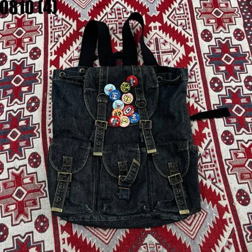 [BUNJANG] O-Pulseo Indigo Denim Backpack Badge Set / o-pulseo 청 데님 백팩 뱃지 세트
