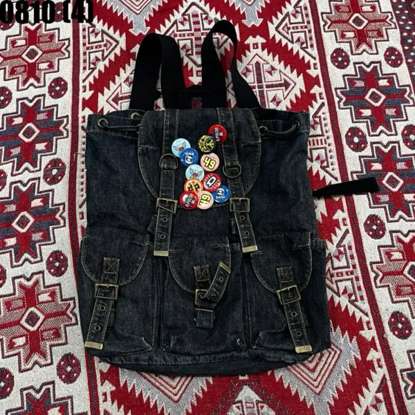[BUNJANG] O-Pulseo Indigo Denim Backpack Badge Set / o-pulseo 청 데님 백팩 뱃지 세트