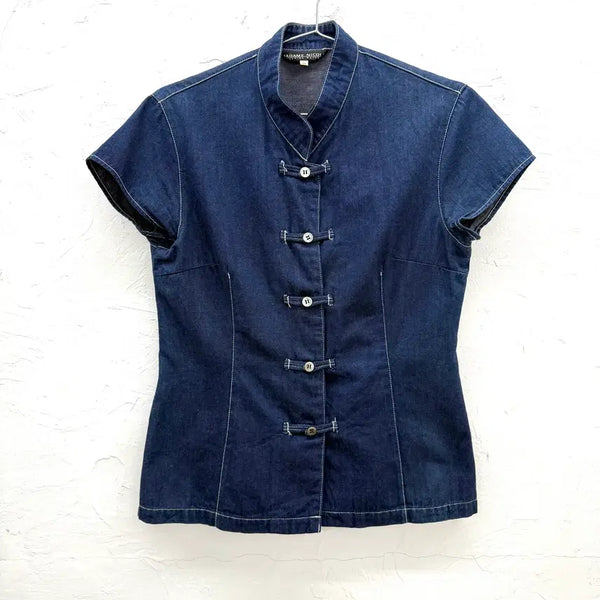 [BUNJANG] Madame Nicole China Collar Denim Short Sleeve Shirt / madame nicole 차이나 카라 데님 반팔 셔츠