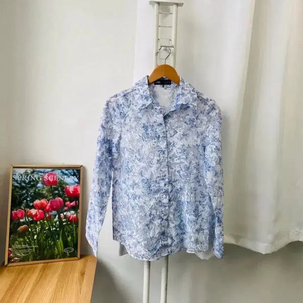 [BUNJANG] Zara Sheer Floral Devore Shirt / 자라 시스루 플라워 데보레 셔츠