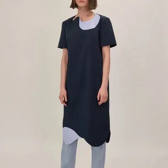 [BUNJANG] RECTO Wave Neck Dress Navy / RECTO 렉토 물결넥 원피스