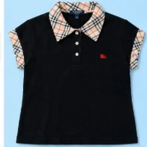 [BUNJANG] Burberry Check Short Sleeve Polo Shirt Black S / 버버리 체크 카라티 블랙 S 90 반팔티 카라티