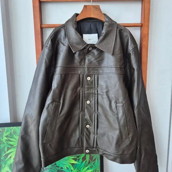 [BUNJANG] Wayne Vintage Leather Jacket Dark Brown / (새상품)Wayne 빈티지레더 자켓 다크브라운