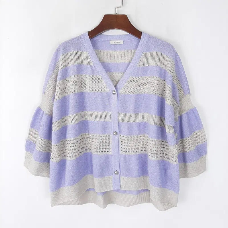 [BUNJANG] System Hansem Stripe Knit Cardigan 90 / 시스템 한섬 스트라이프 니트가디건 90