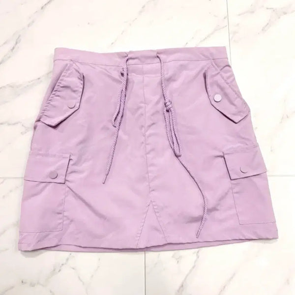 [BUNJANG] Pink Cargo String Mini Skirt / 새상품) 핑크 카고 스트링 미니스커트