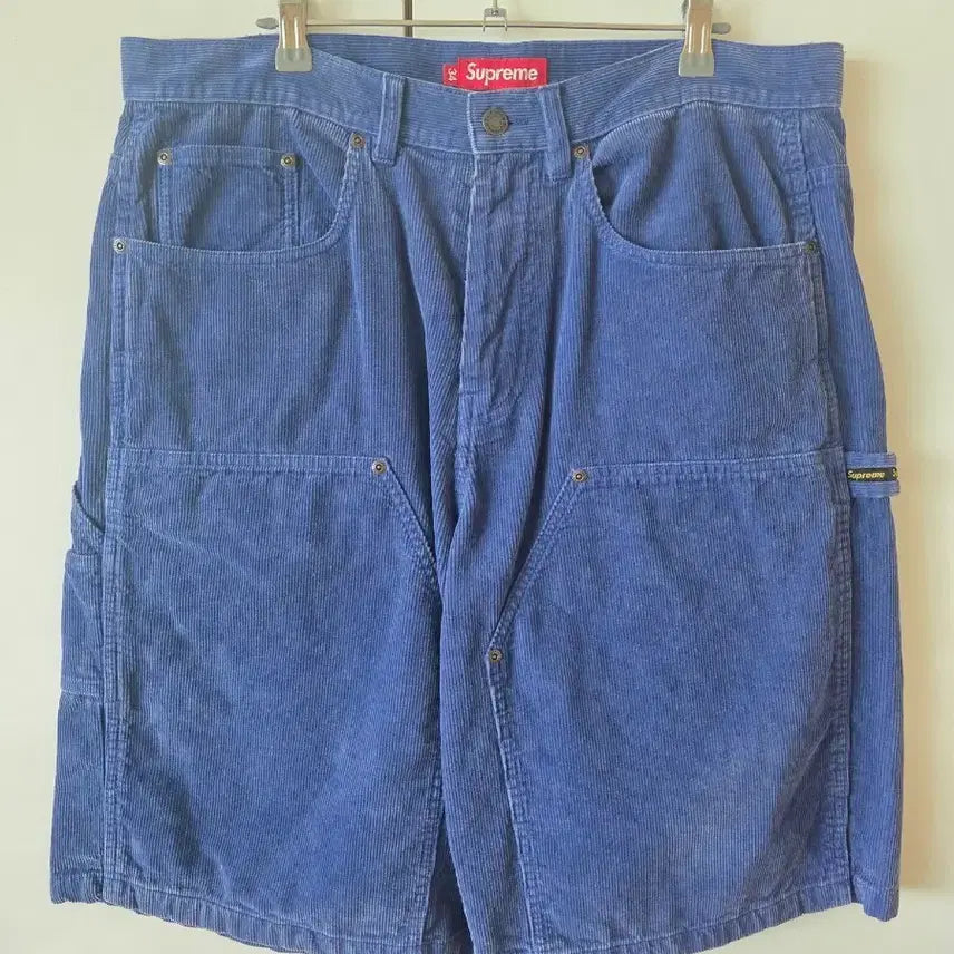 [BUNJANG] Supreme Washed Corduroy Double Knee Painter Shorts Blue - 24SS / 슈프림 워시드 코듀로이 더블 니 페인터 쇼츠 블루 - 24SS
