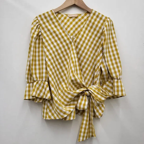 [BUNJANG] CC Collect Check Wrap Blouse / cc콜렉트 체크 랩 블라우스