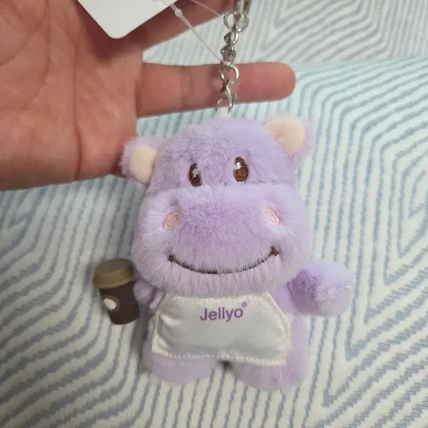 [BUNJANG] Jellyo Coffee Cup Hippo Plush Keychain / Jellyo 커피잔든 하마 인형 키링