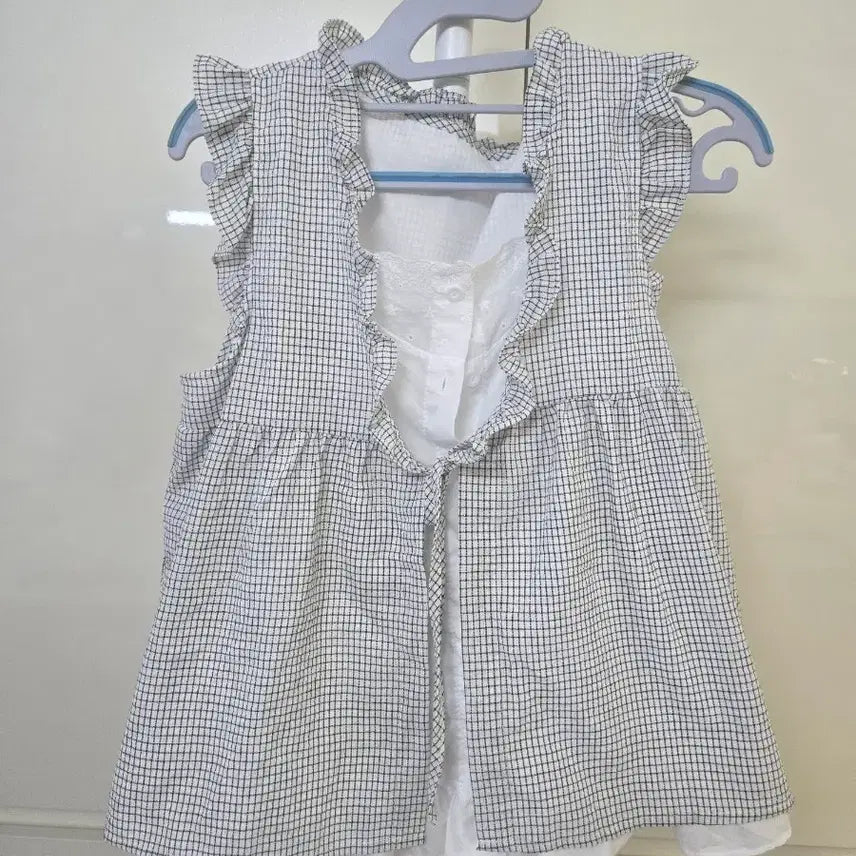 [BUNJANG] Checkered Frill One-Piece Style T-Shirt / 체크무늬 프릴 원피스형 티셔츠 이중
