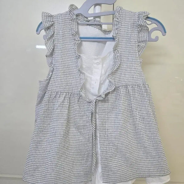 [BUNJANG] Checkered Frill One-Piece Style T-Shirt / 체크무늬 프릴 원피스형 티셔츠 이중