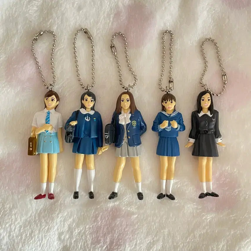 [BUNJANG] Vintage Japanese Gyaru Figure Strap Keychain Set / 고전 빈티지 일본 갸루 피규어 스트랩 키링 미소녀 학생 교복