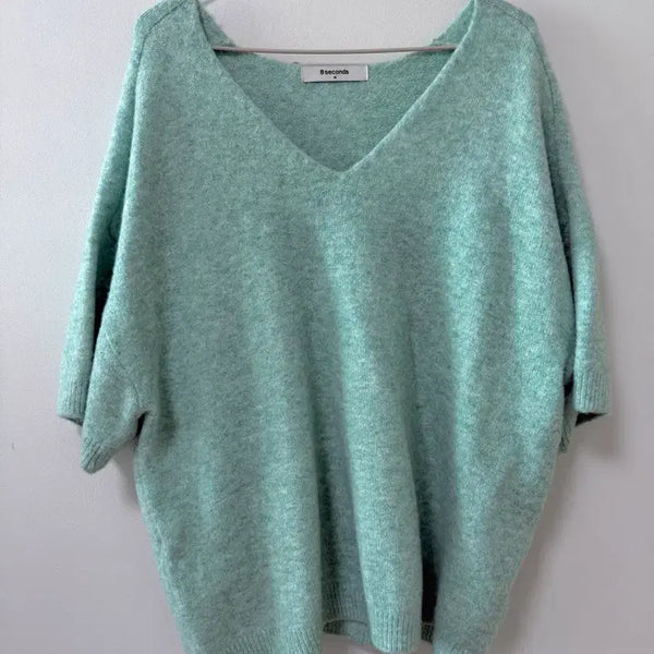 [BUNJANG] 8seconds Mint Green V-Neck Short Sleeve Knit (M) / 8seconds 에잇세컨즈 민트그린 브이넥 반팔니트 90(M)