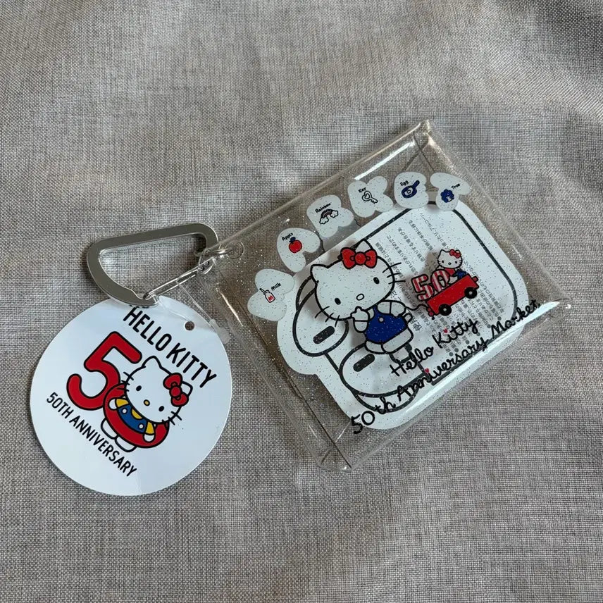 [BUNJANG] Sanrio Hello Kitty 50th Anniversary Clear Pouch Keychain / 새상품) 산리오 헬로키티 50주년 기념 투명 파우치 키링