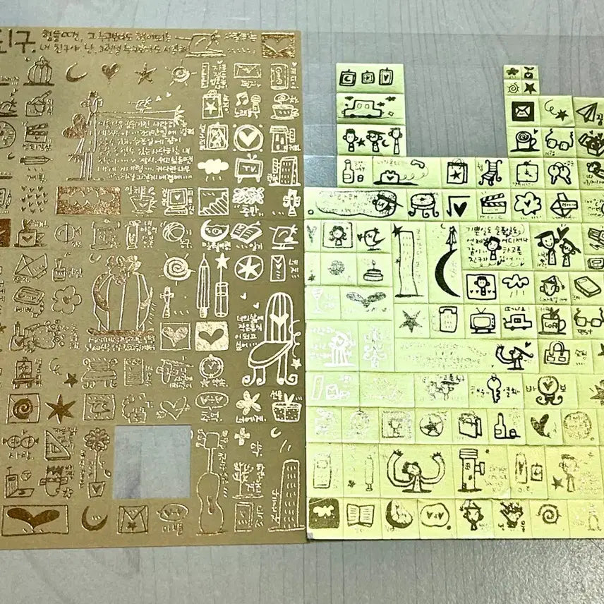 [BUNJANG] Mr. K Classic Stamp Carving Square Deco Sticker Set (2 Types) / 미스터케이 고전 스탬프 조각 사각 다꾸 스티커 2종 일괄