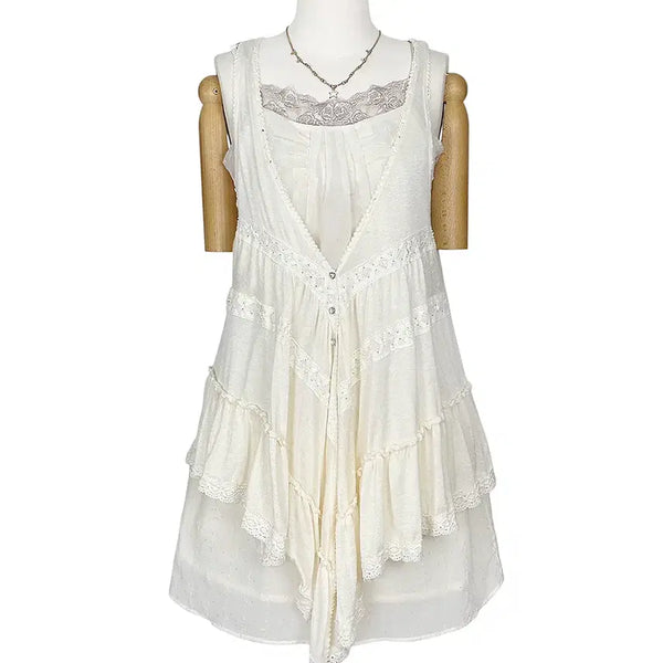 [BUNJANG] Axes Femme Lace Asymmetrical Ruffle Long Vest / 일본빈티지axesfemme엑시즈팜 레이스언발셔링 롱조끼베스트 y2k히피에스닉