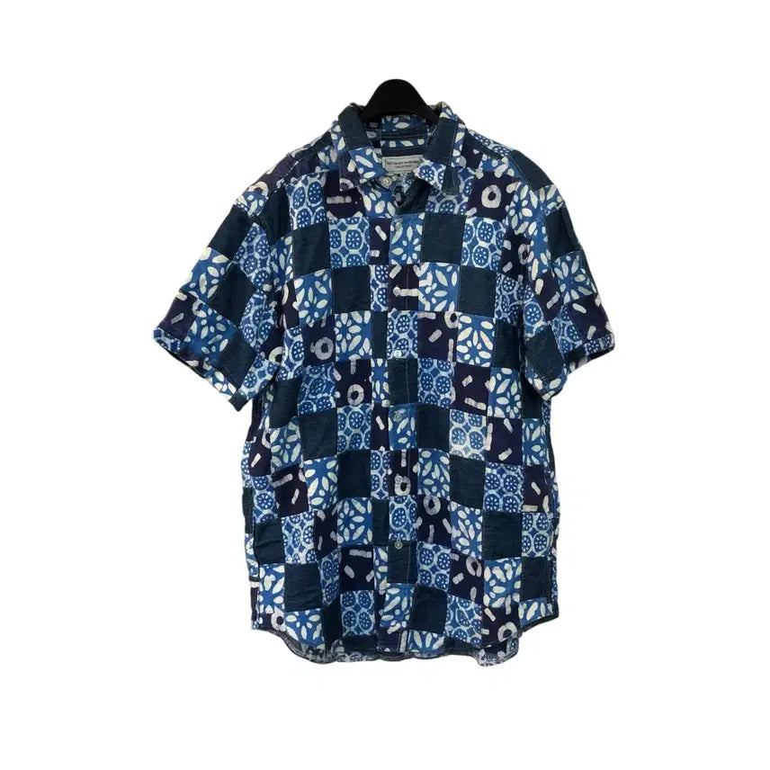 [BUNJANG] Denim Patchwork Short Sleeve Shirt / [M] 데님 패치워크 반팔셔츠