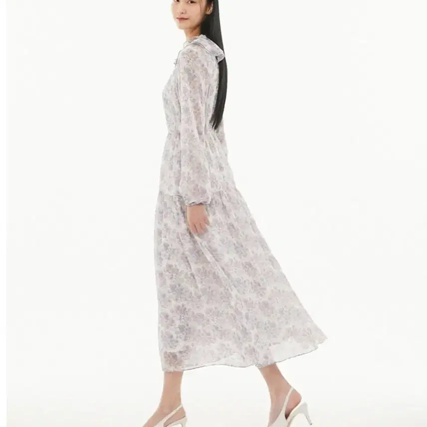 [BUNJANG] Lap Frill Collar Print Long Dress / Lap 프릴카라 프린트 롱원피스 S