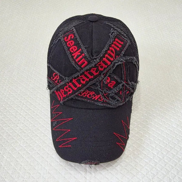 [BUNJANG] F/Y2K Vintage Rock Chic Red Embroidery Mesh Ball Cap / [프립]F/Y2K 빈티지 락시크 레드 자수 메쉬 볼캡