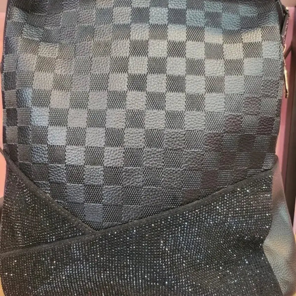 [BUNJANG] Checkerboard Pattern Luxury Backpack - Black / 체커보드 패턴 럭셔리 백팩 블랙.새상품.