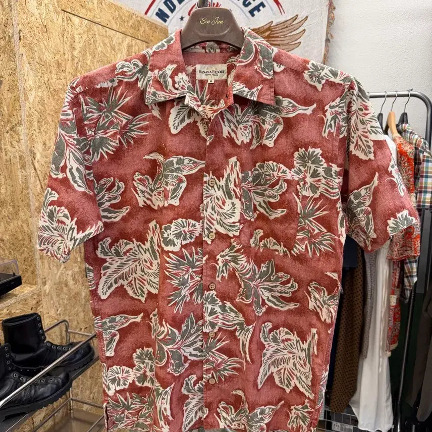 [BUNJANG] Floral Pattern Open Collar Hawaiian Short Sleeve Shirt / 플로럴 패턴 오픈카라 하와이안 반팔 셔츠