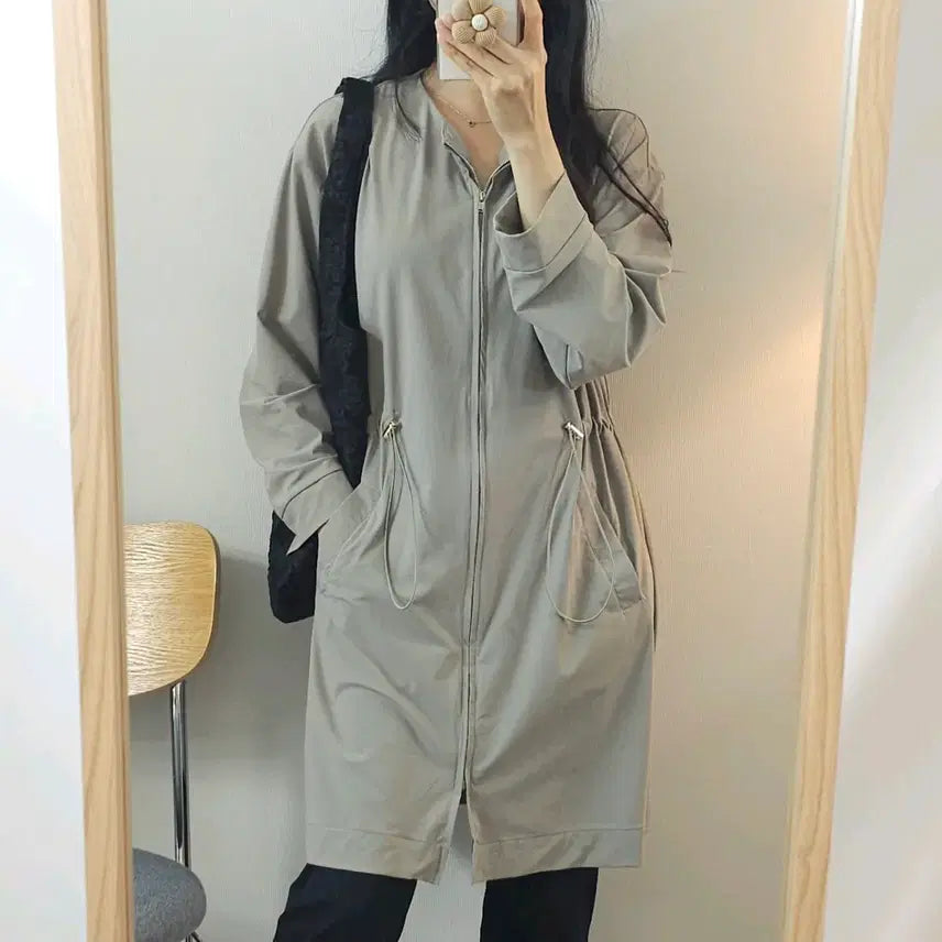 [BUNJANG] Orfine Women's Long Sleeve Zip-Up String Jacket - Grey / (L)일본 Orfine 여성 긴팔 집업 스트링 자켓 그레이