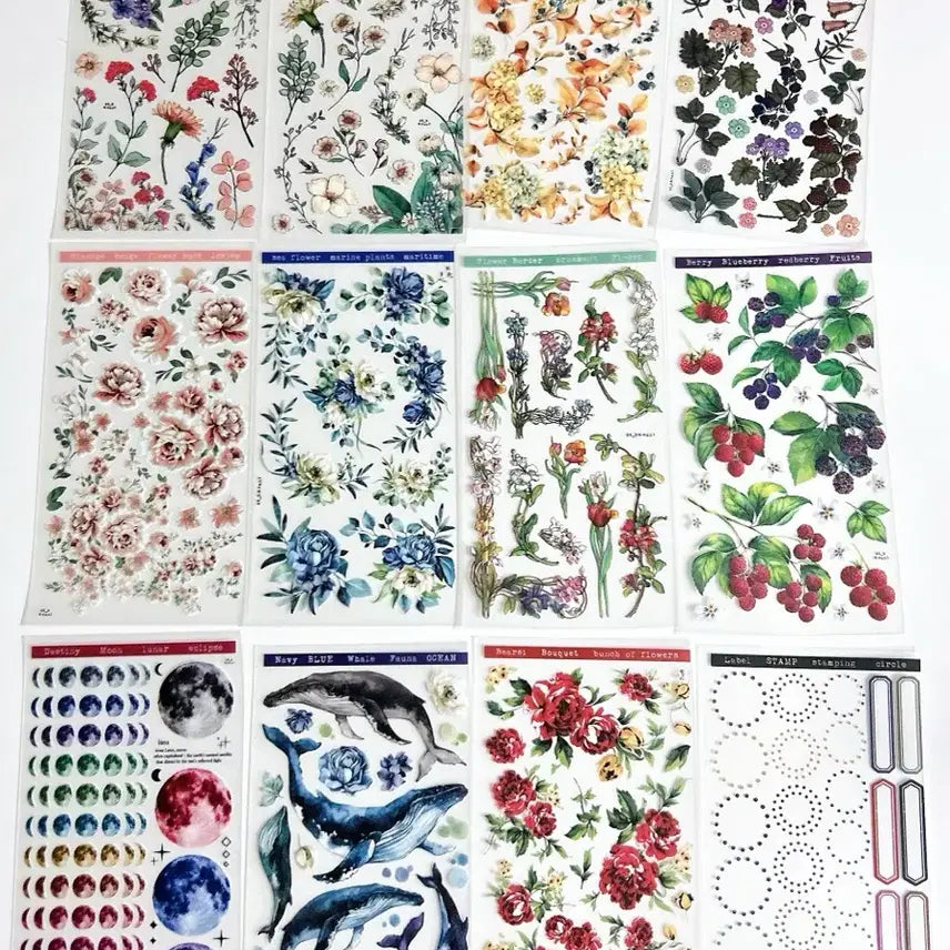 [BUNJANG] Vintage Transparent Stickers - 17 Pieces / 투명 스티커 빈티지다꾸재료 17매