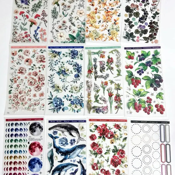 [BUNJANG] Vintage Transparent Stickers - 17 Pieces / 투명 스티커 빈티지다꾸재료 17매