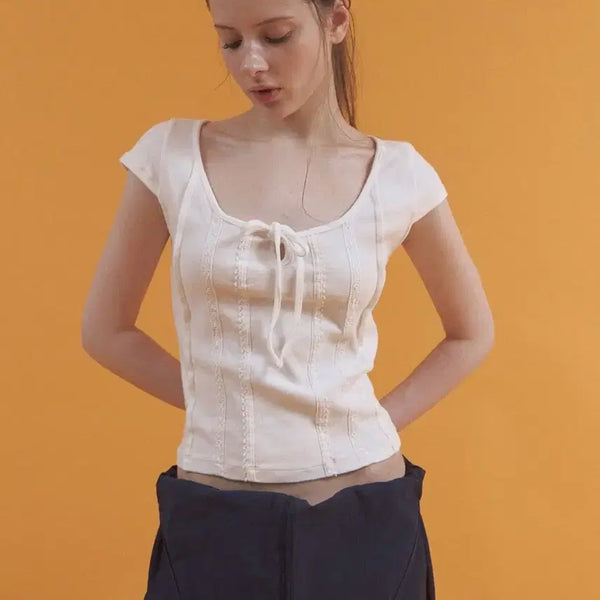 [BUNJANG] Headment Soft Jersey Lace Top Short Sleeve White / 헤더먼트 soft jersey lace top 화이트 반팔