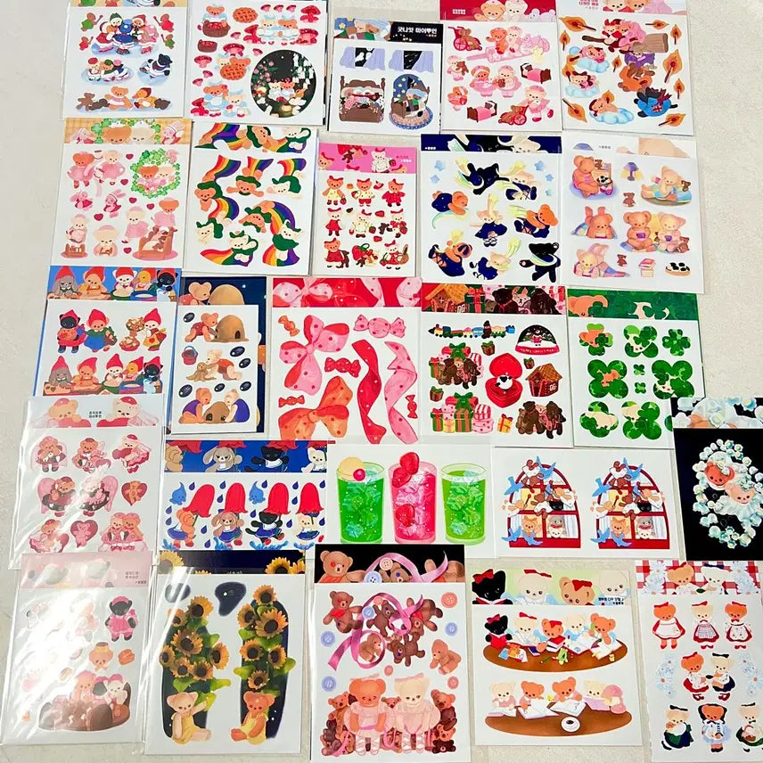 [BUNJANG] Yulbamgom Seal Sticker Set (41 types) / 율밤곰님 씰스티커 씰스 41종 일괄 단종문구 고전문구
