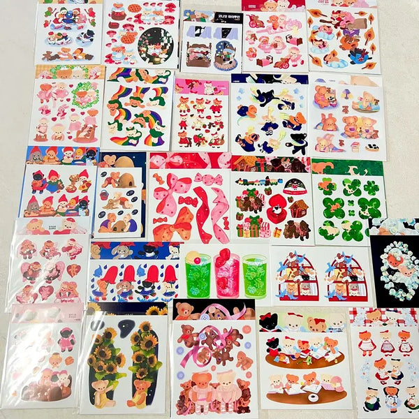 [BUNJANG] Yulbamgom Seal Sticker Set (41 types) / 율밤곰님 씰스티커 씰스 41종 일괄 단종문구 고전문구