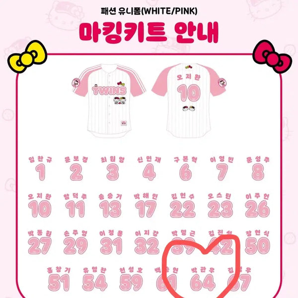 [BUNJANG] LG Twins Hello Kitty Park Gwan-woo Jersey Name Set / 엘지트윈스 헬로키티 유니폼 박관우 마킹지