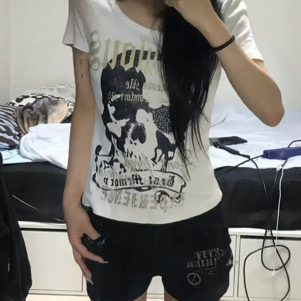 [BUNJANG] Vintage Wing Skull Print T-shirt / Wing printed t-shirts