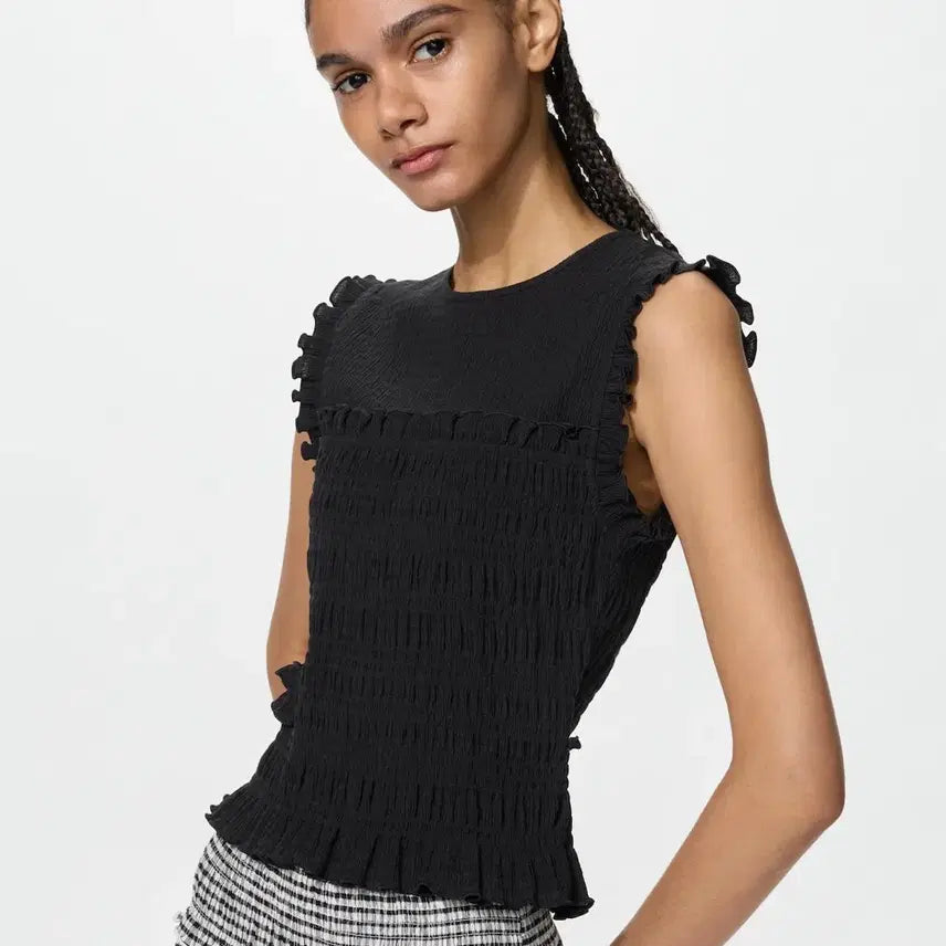 [BUNJANG] Uniqlo x Cecilia Bahnsen Shirring T-shirt Sleeveless Black L / 유니클로x세실리아반센 셔링 T 민소매 블랙 새상품 L